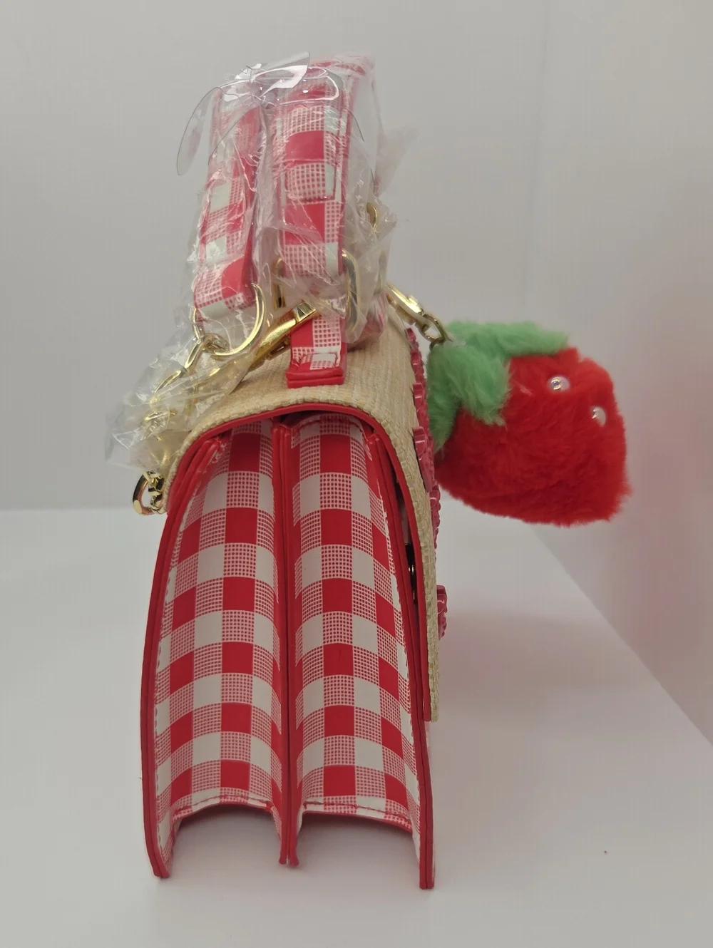❤️▪️Betsey Johnson▪️Red & Beige Strawberry Embellished Top-Handle Satchel